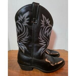Laredo 4210 Mens Leather Boots Size 8D Black With White Embroidery